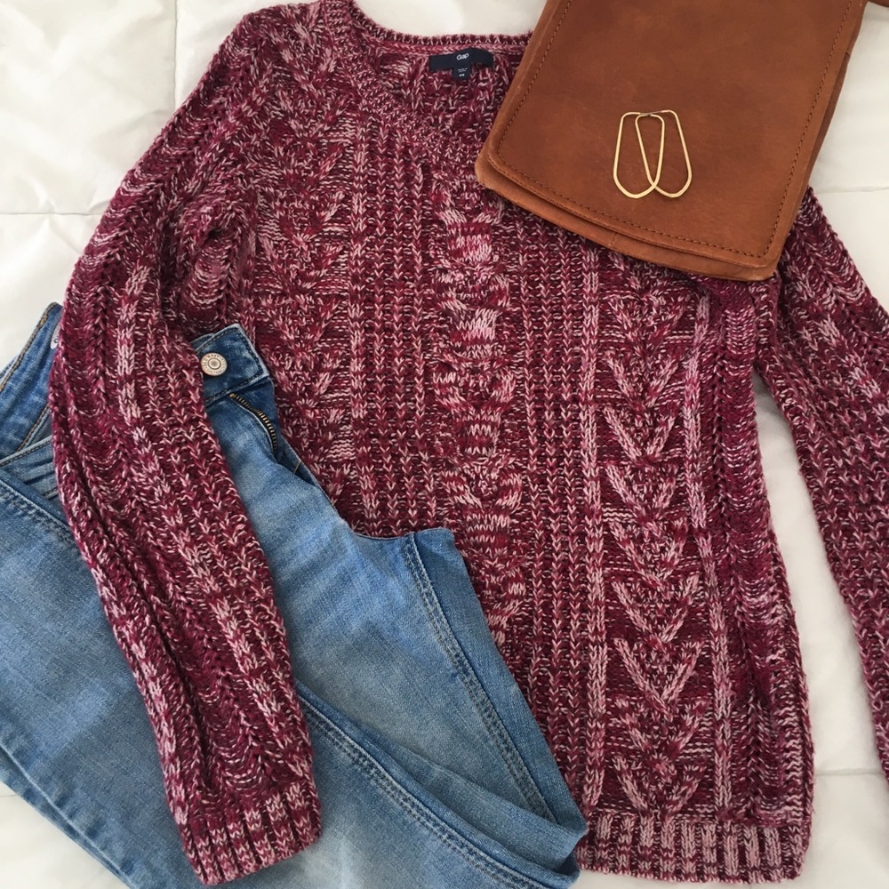 Gap wine red cable knit sweater, sz xs